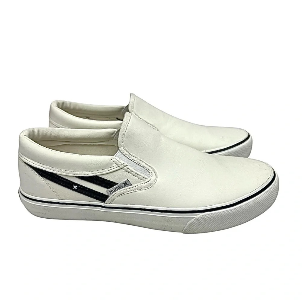 Hurley Youth White Leather Slip On Sneakers New Size 6 Medium Pre-Owned